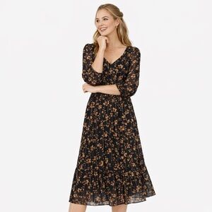 Sincerely Jules Black Floral Midi Dress • Size L
